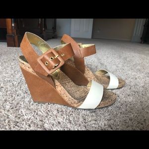 BCBG brown wedge sandal